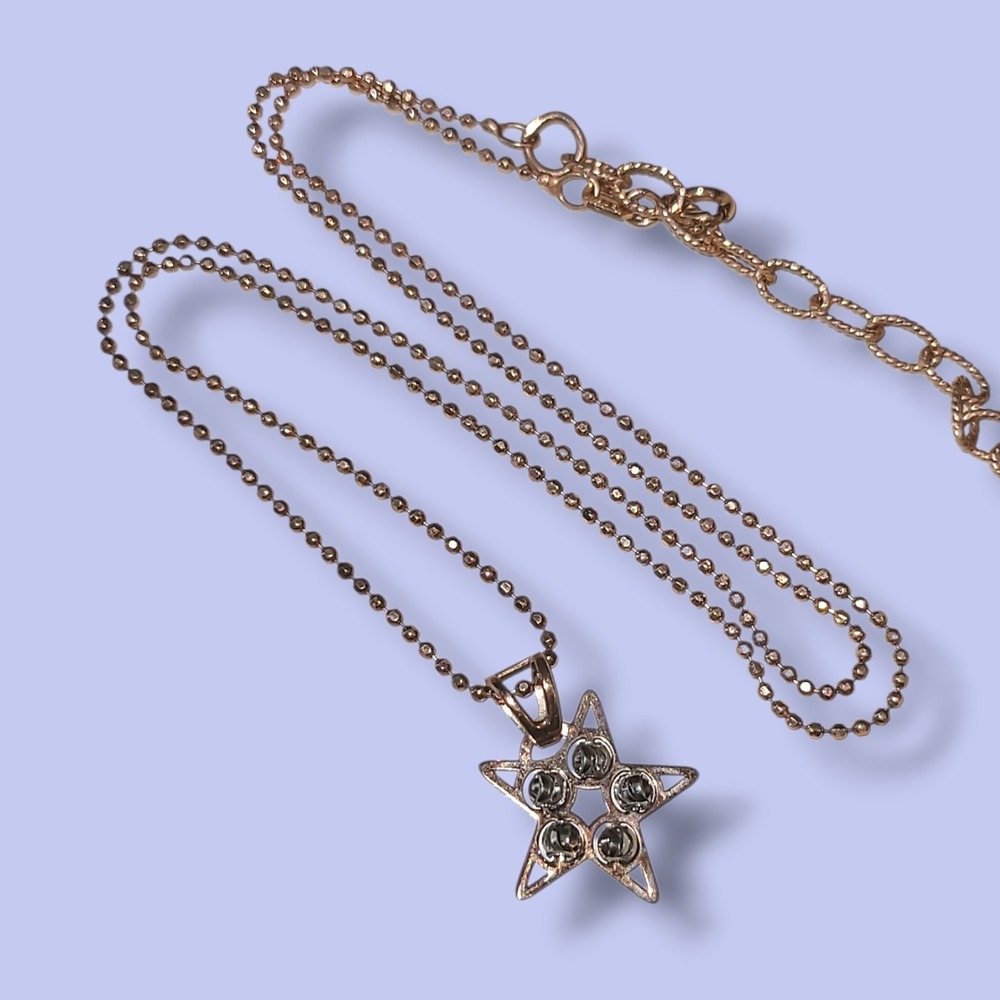 Italy 925 Sterling Silver Rose Gold Star Pendant Necklace Spinner Bead 18"
